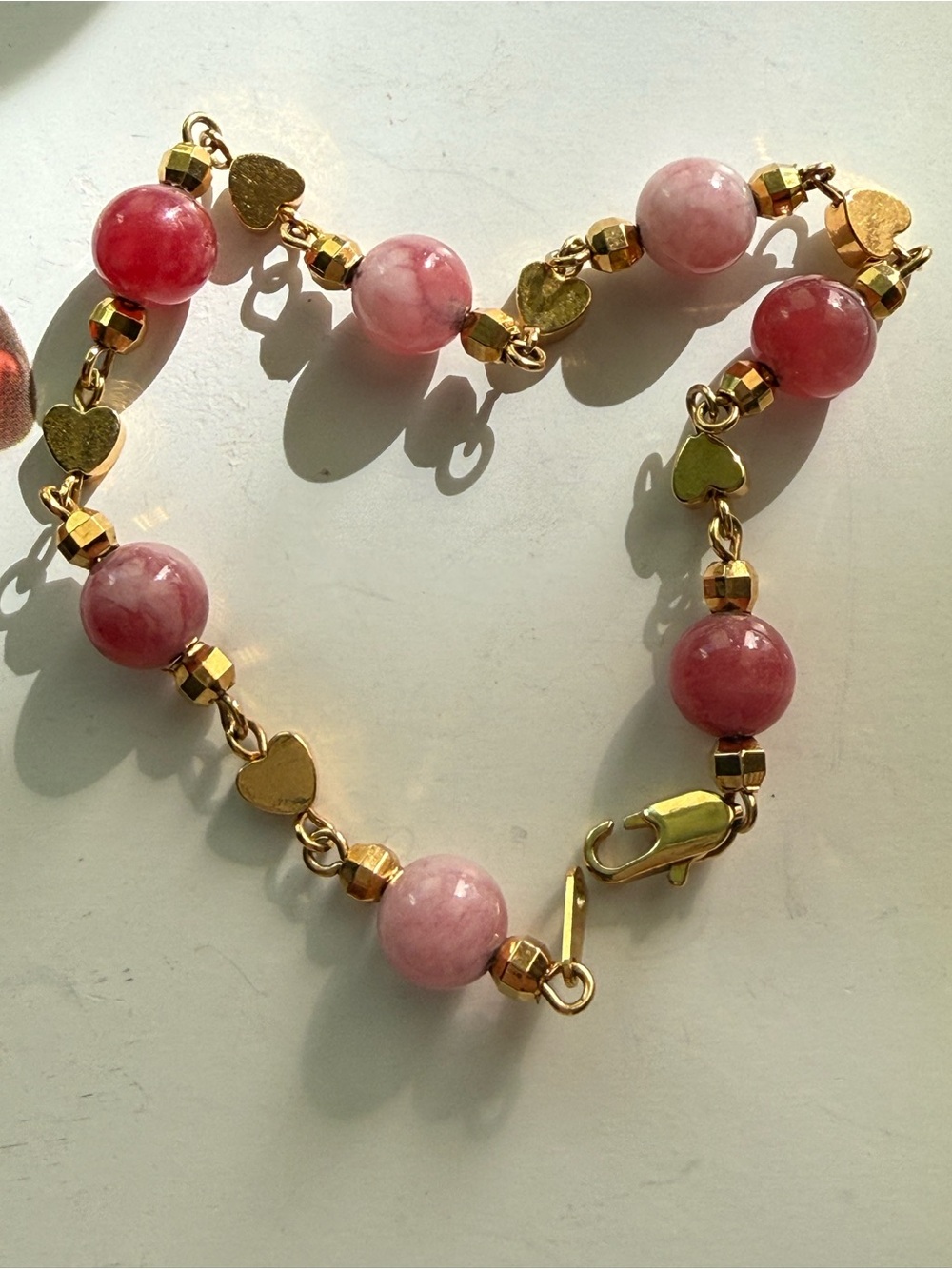 Bracelet gold heart w/ pink/ rose stones 18K SP mark